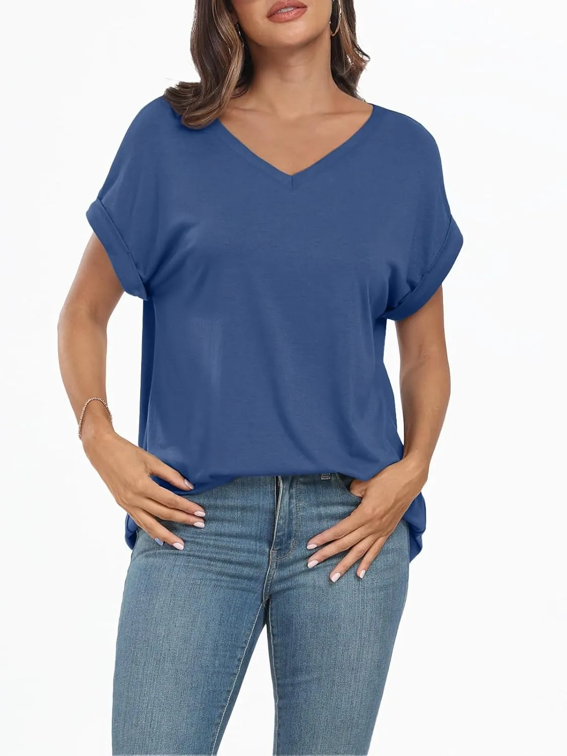 AUTOMET Women's Oversized V Neck Tshirts Casual Basic Short Sleeve Summer Tops Loose Fit 2025 Plain Tee Shirts