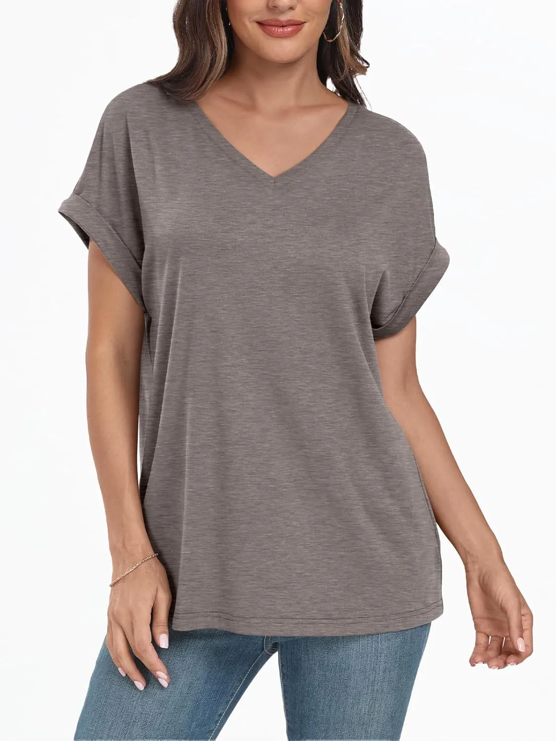 AUTOMET Women's Oversized V Neck Tshirts Casual Basic Short Sleeve Summer Tops Loose Fit 2025 Plain Tee Shirts