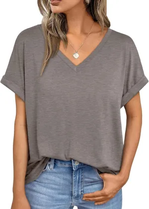 AUTOMET Women's Oversized V Neck Tshirts Casual Basic Short Sleeve Summer Tops Loose Fit 2025 Plain Tee Shirts