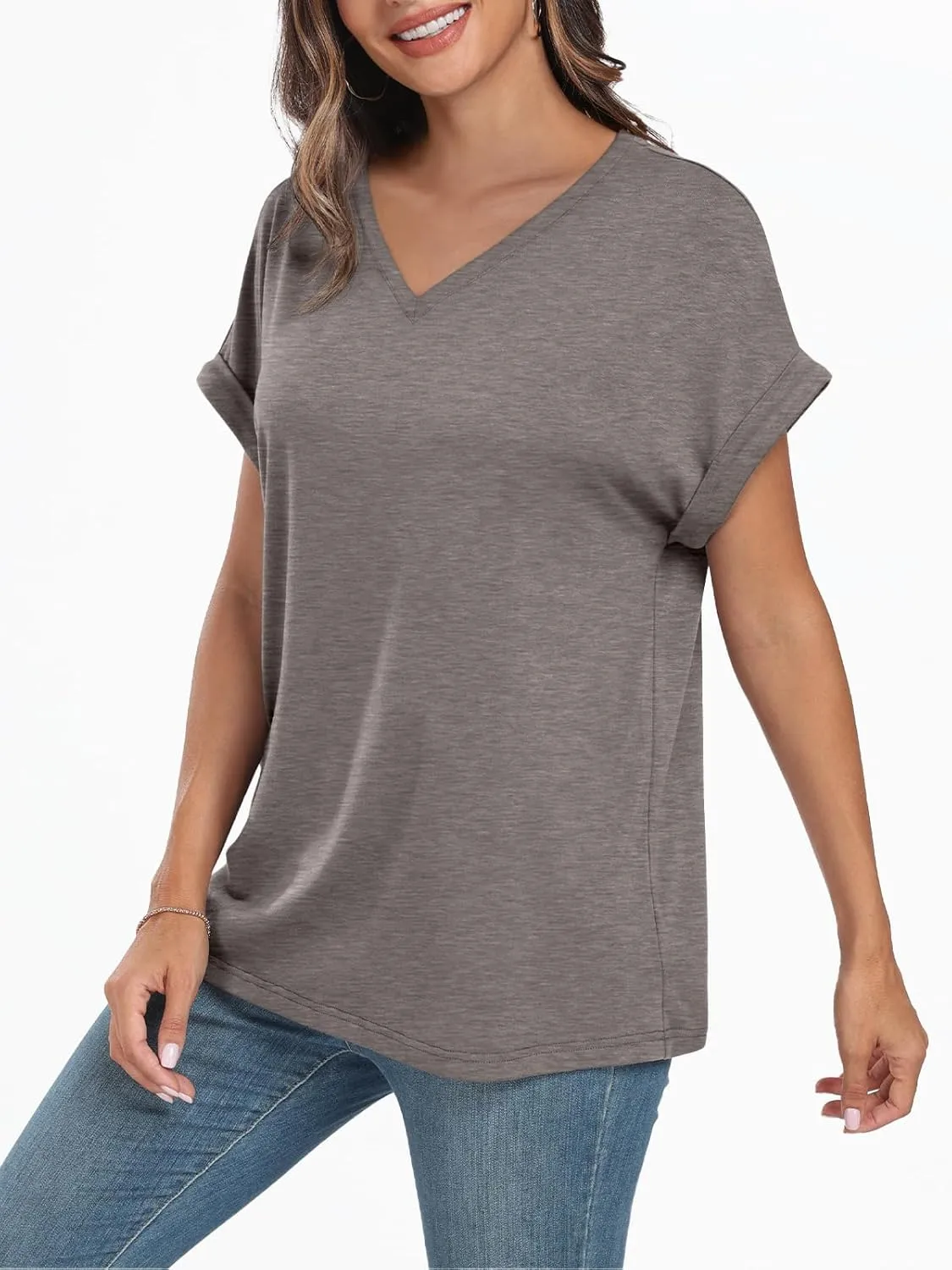 AUTOMET Women's Oversized V Neck Tshirts Casual Basic Short Sleeve Summer Tops Loose Fit 2025 Plain Tee Shirts