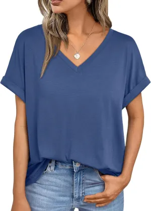 AUTOMET Women's Oversized V Neck Tshirts Casual Basic Short Sleeve Summer Tops Loose Fit 2025 Plain Tee Shirts