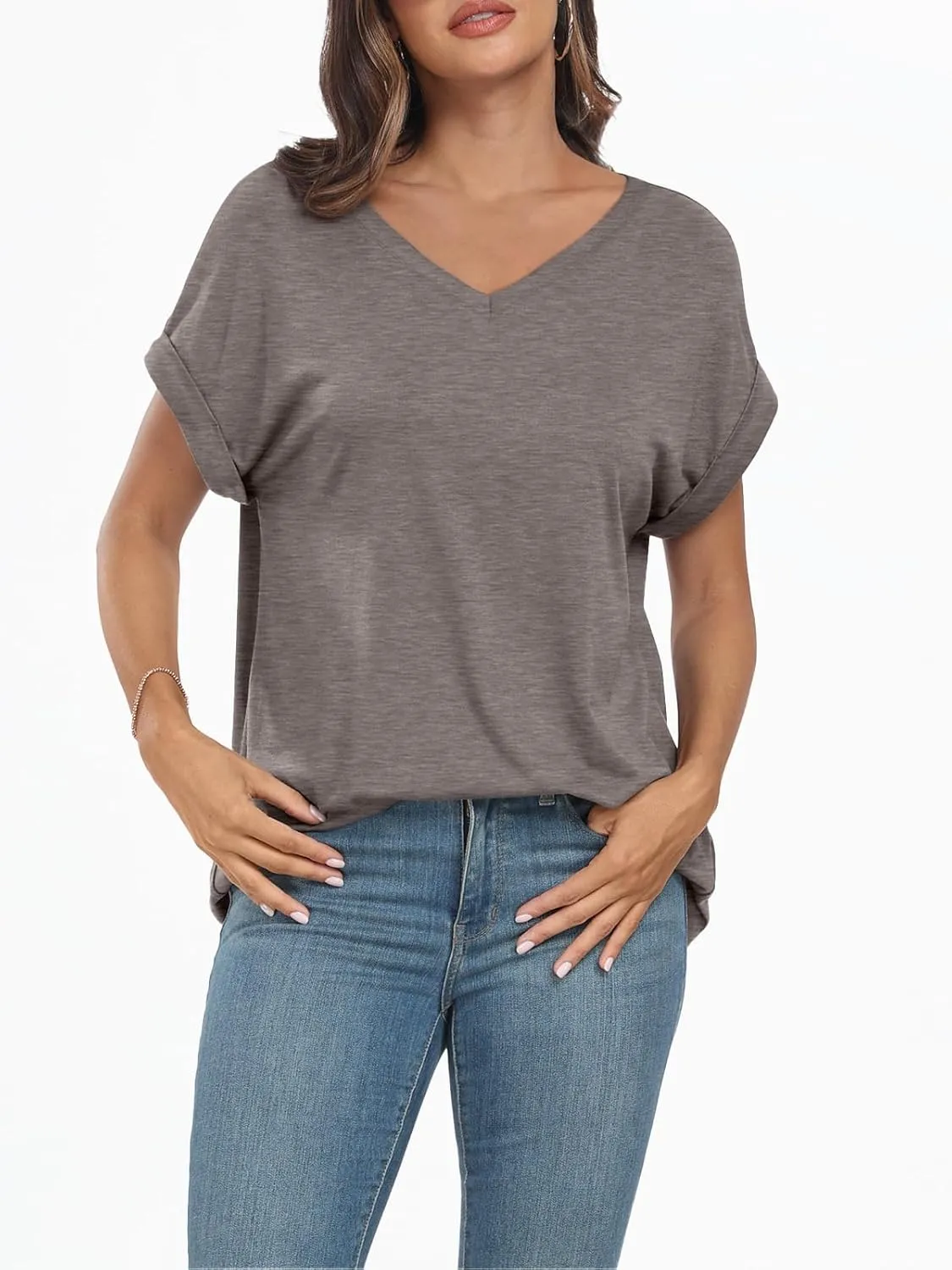 AUTOMET Women's Oversized V Neck Tshirts Casual Basic Short Sleeve Summer Tops Loose Fit 2025 Plain Tee Shirts