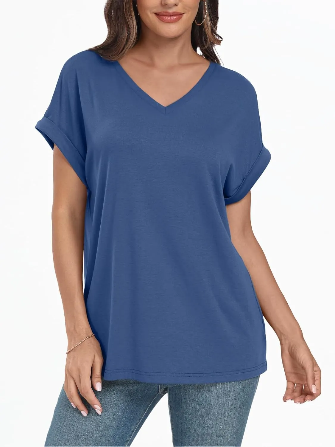 AUTOMET Women's Oversized V Neck Tshirts Casual Basic Short Sleeve Summer Tops Loose Fit 2025 Plain Tee Shirts