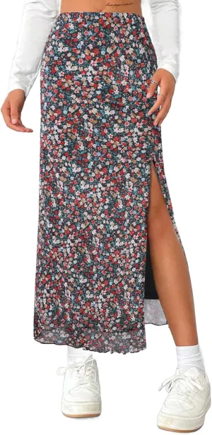 Avanova Women's Mesh Slit Split Long Skirts High Waisted Sexy Summer Maxi Skirts
