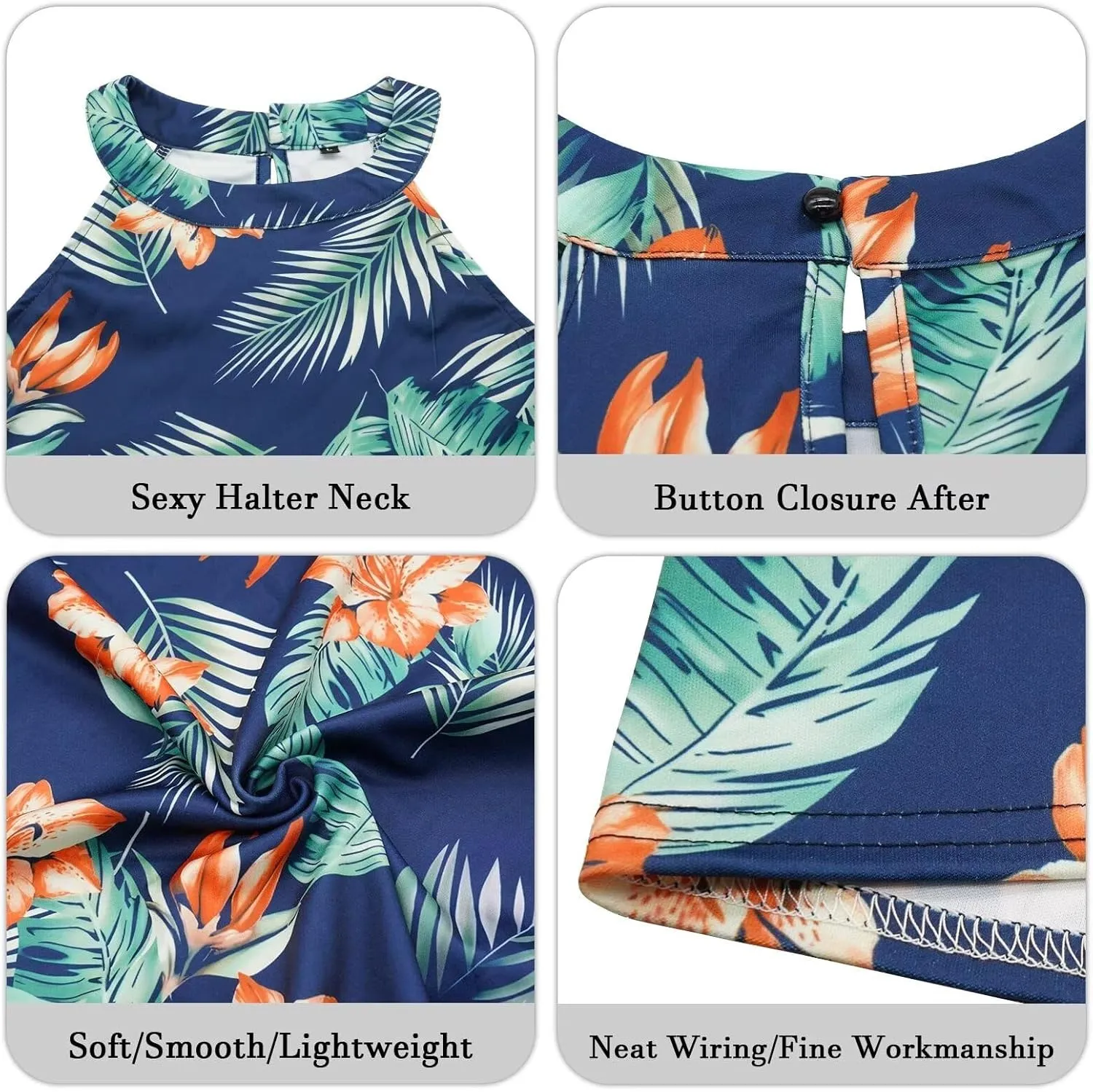 Beimuc Women Summer Sleeveless Halter Neck Dresses 2025 Casual Floral Print Dress Mid Sun Dress for Party Beach Vacation