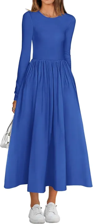 BTFBM Casual Long Sleeve Dresses Spring Dresses 2025 Wedding Guest Dress Midi Dress Flowy Bohemian Long Dress