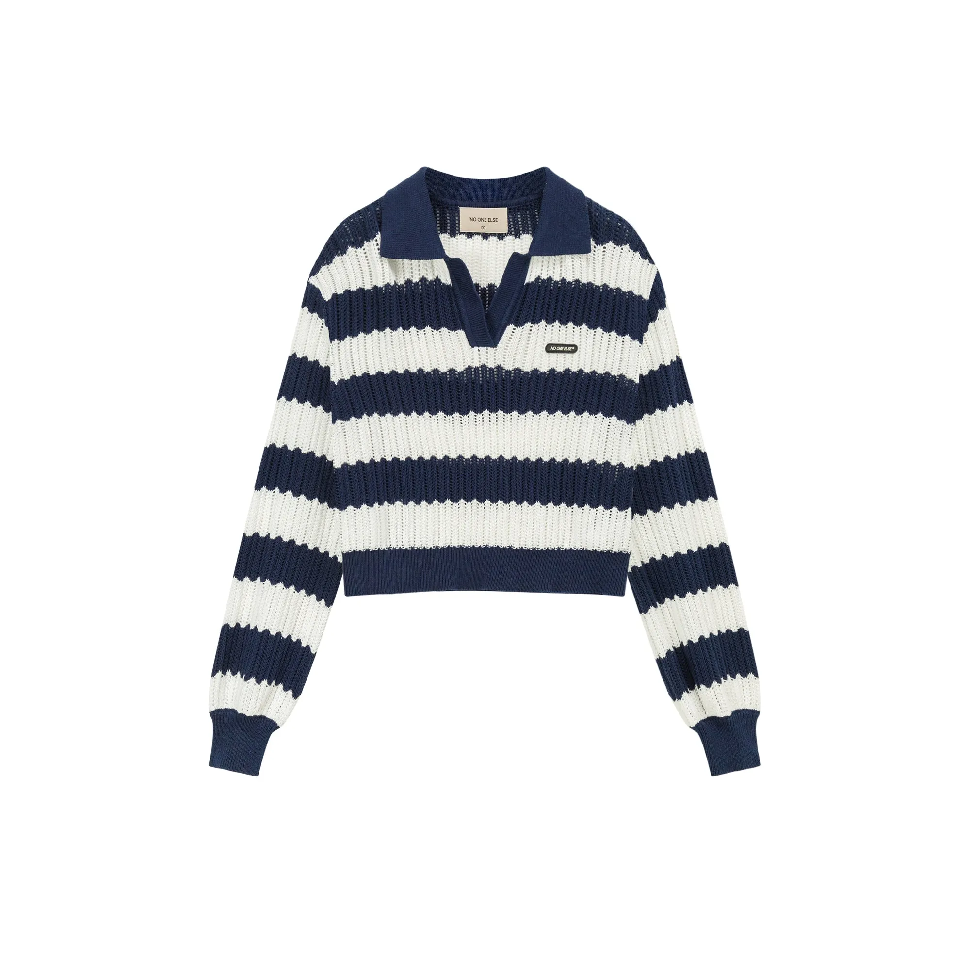 Color Combination Stripe Open Collar Knit Sweater