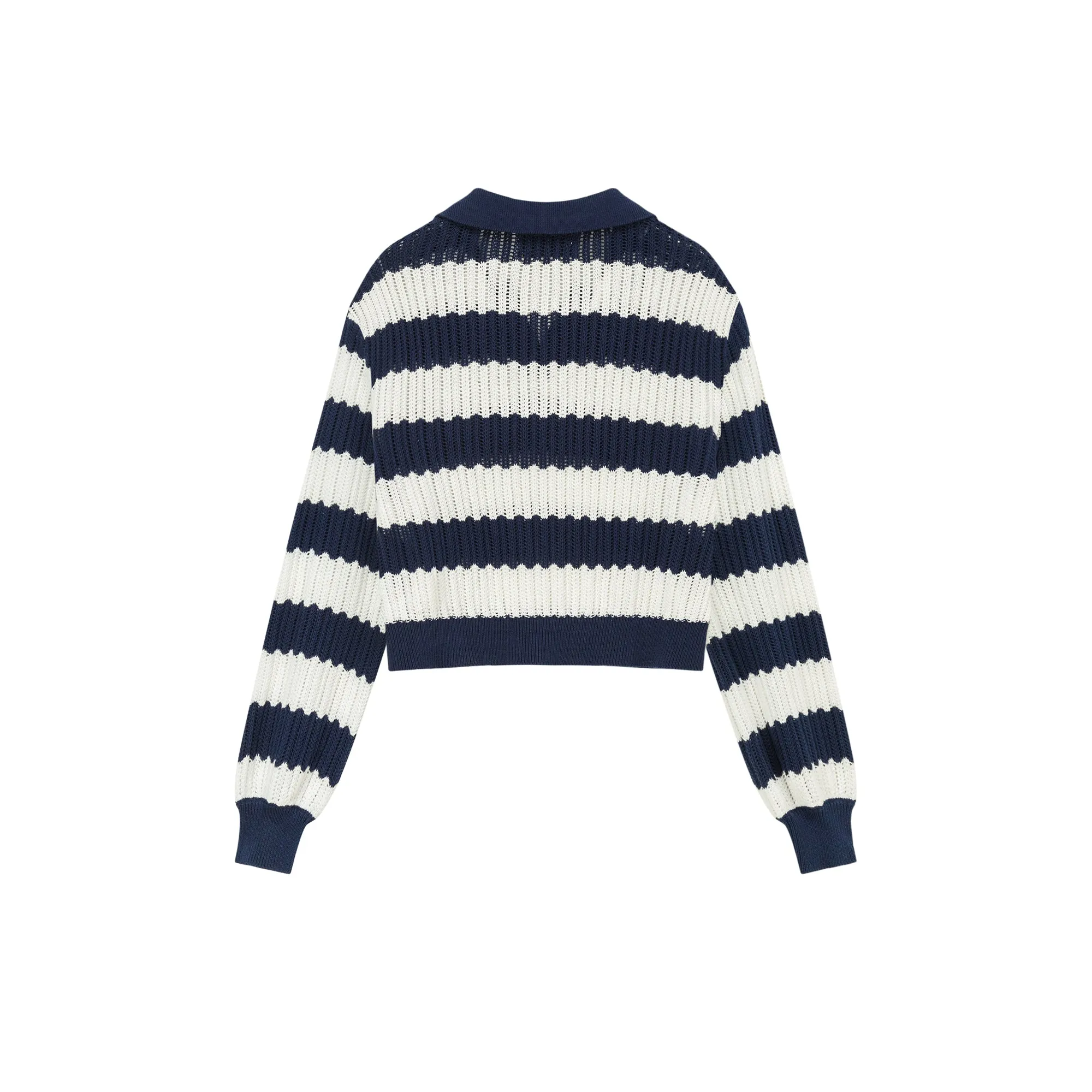 Color Combination Stripe Open Collar Knit Sweater
