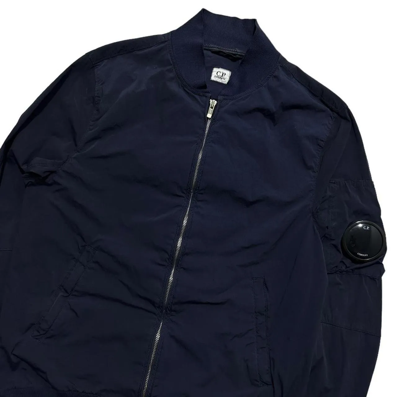 CP Company Dark Blue Nycra Nylon Big Lens Bomber Jacket
