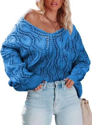 Dokotoo Fall Sweaters Round Neck Crochet Hollow Out Cute Winter Pullover Sweaters for Women Trendy 2024