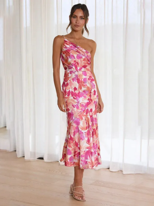 Elegant One Shoulder Mermaid Midi Cocktail Dress