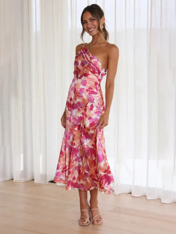 Elegant One Shoulder Mermaid Midi Cocktail Dress