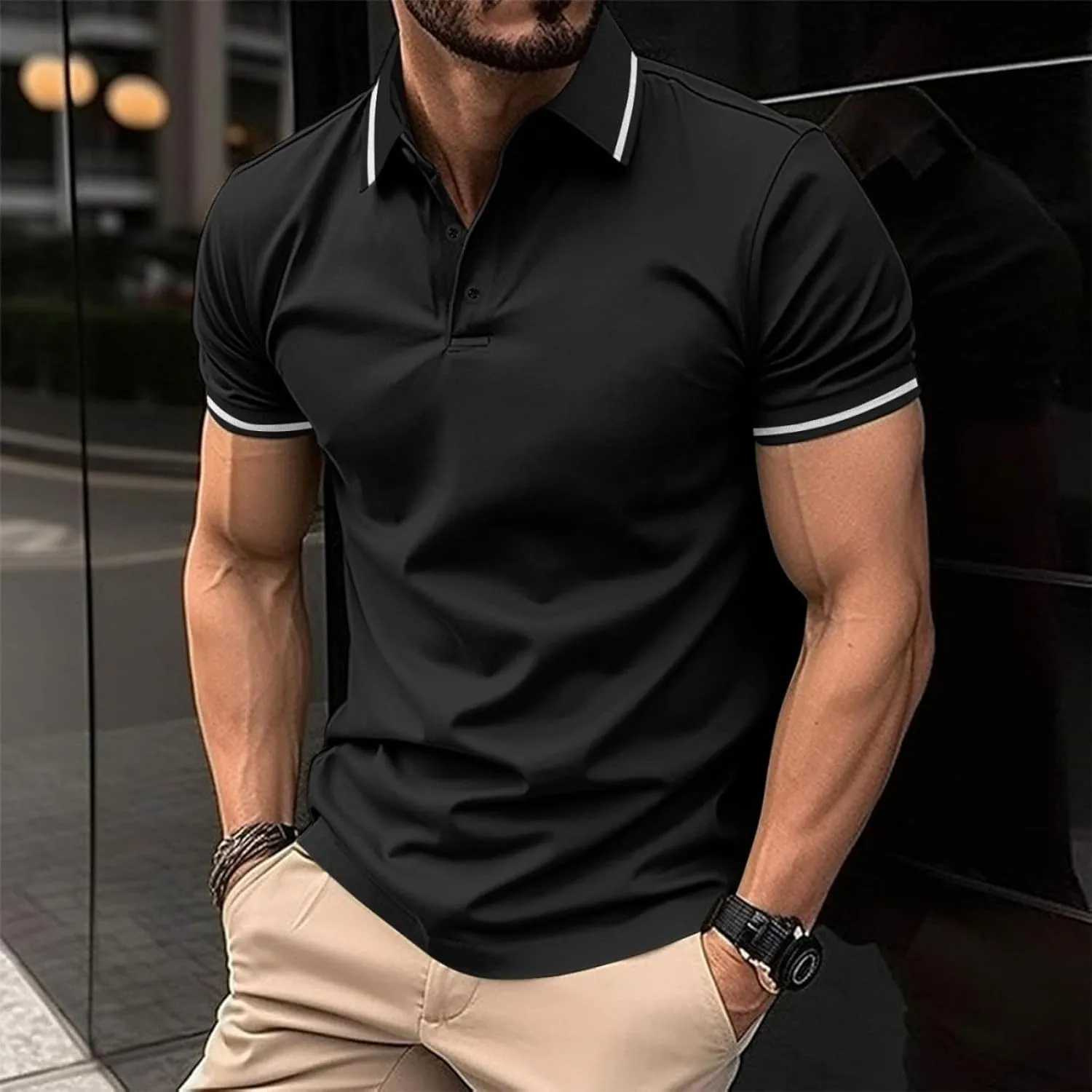 generic Mens Casual Short Sleeve Golf Polos Shirts Stylish Men Dress Tshirts Business Guys Summer Tops Clothing Regular Fit