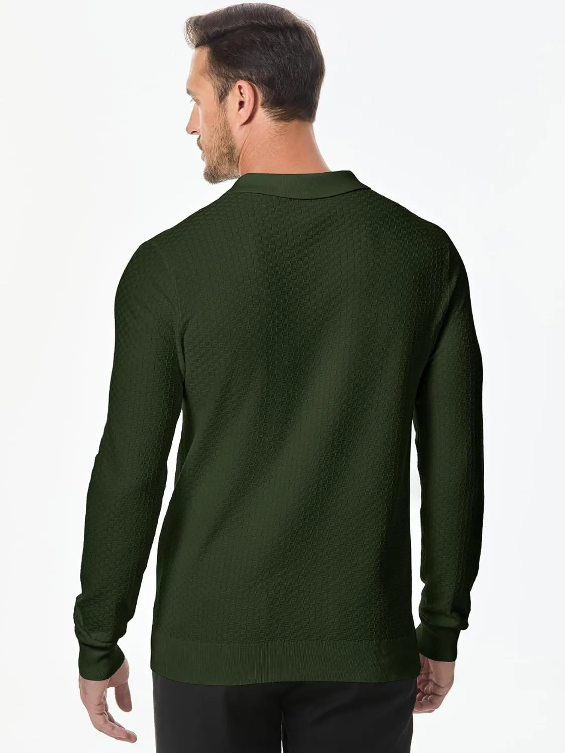 JMIERR Mens Knit Polo Shirts Casual Button Down Long Sleeve Dress Shirts Winter Lightweight Pullover Sweater