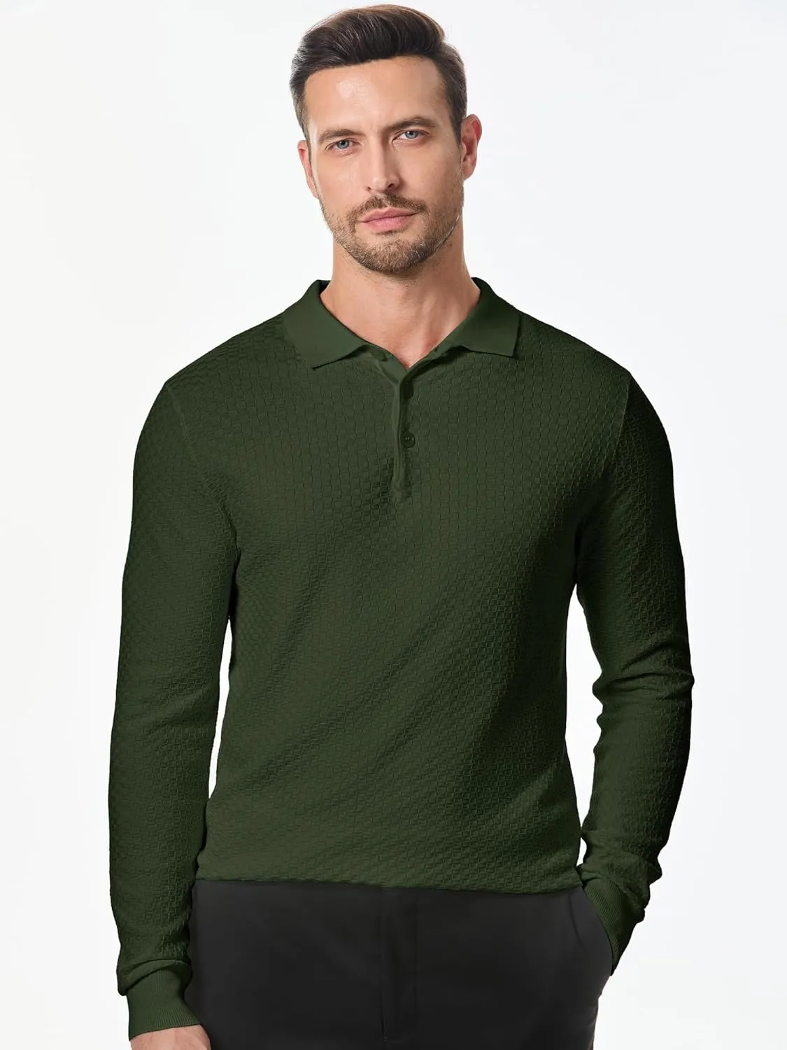 JMIERR Mens Knit Polo Shirts Casual Button Down Long Sleeve Dress Shirts Winter Lightweight Pullover Sweater