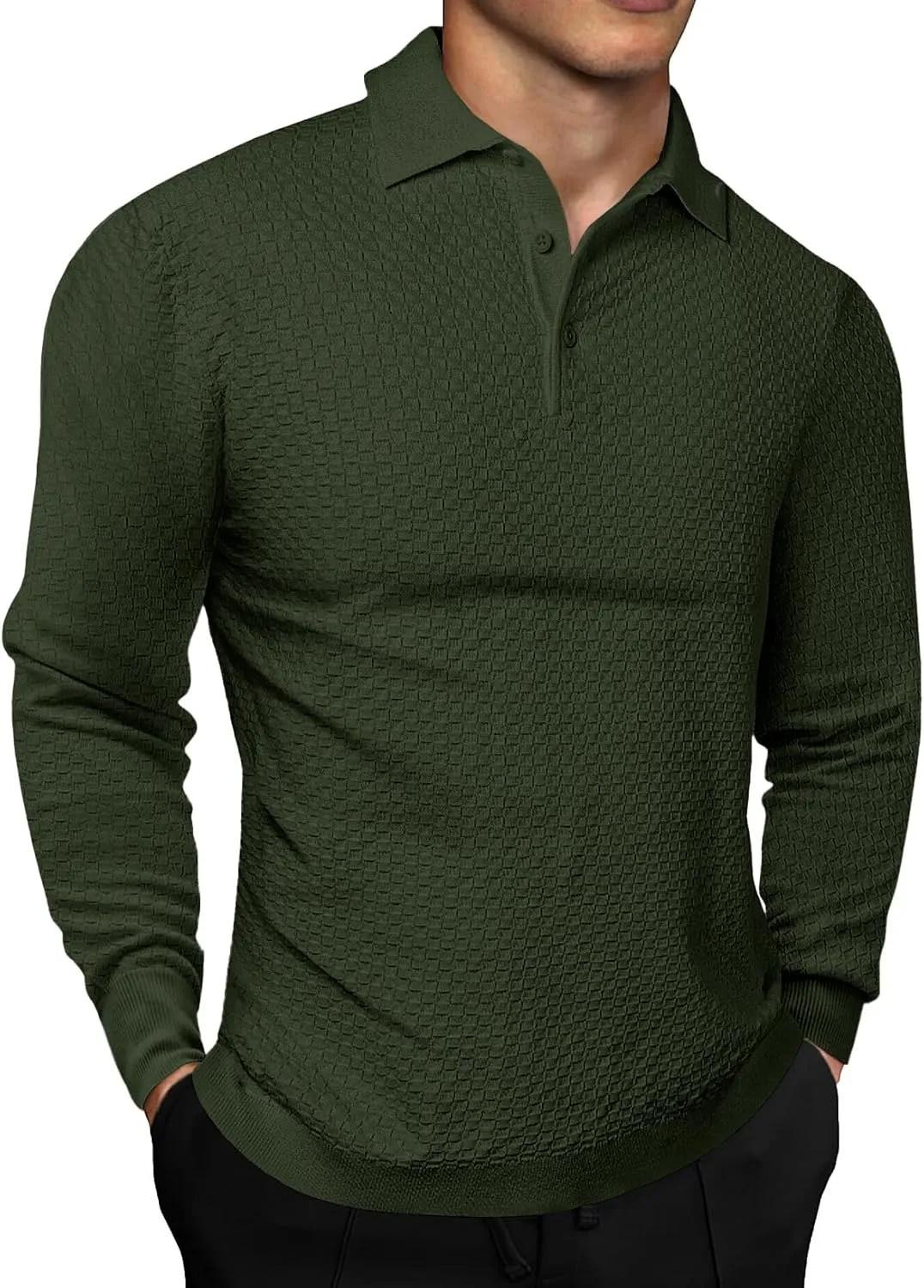 JMIERR Mens Knit Polo Shirts Casual Button Down Long Sleeve Dress Shirts Winter Lightweight Pullover Sweater