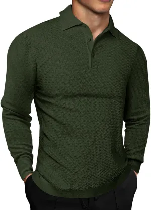 JMIERR Mens Knit Polo Shirts Casual Button Down Long Sleeve Dress Shirts Winter Lightweight Pullover Sweater