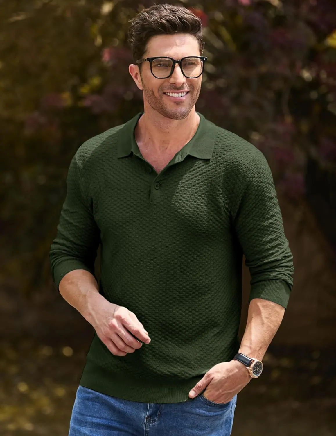 JMIERR Mens Knit Polo Shirts Casual Button Down Long Sleeve Dress Shirts Winter Lightweight Pullover Sweater