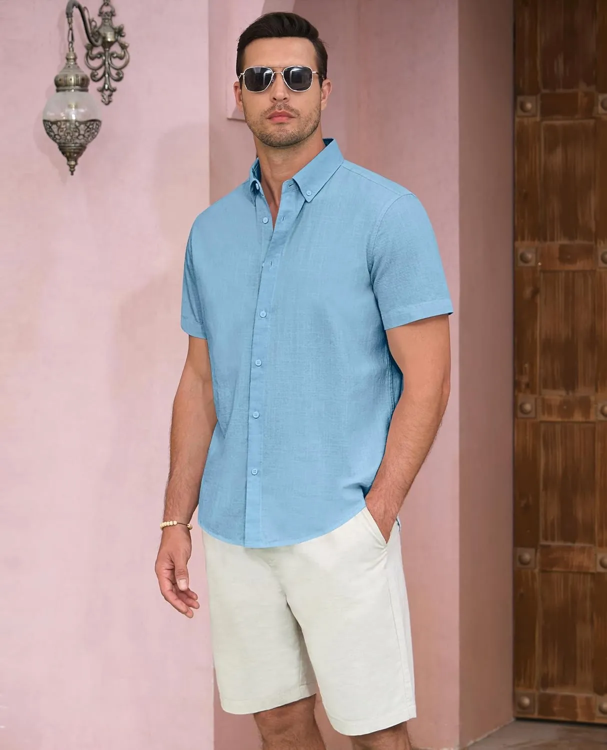 Linen Shirts for Men Short Sleeve Linen Button Down Shirts Hawaiian Shirt for Men Beach Shirts Summer Shirts