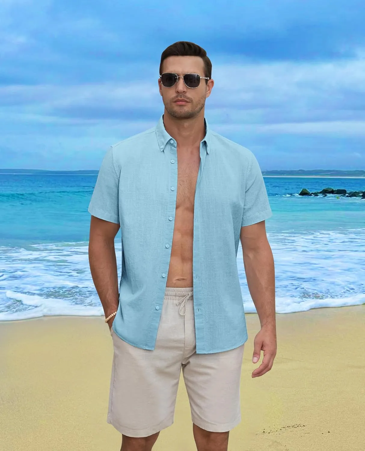Linen Shirts for Men Short Sleeve Linen Button Down Shirts Hawaiian Shirt for Men Beach Shirts Summer Shirts