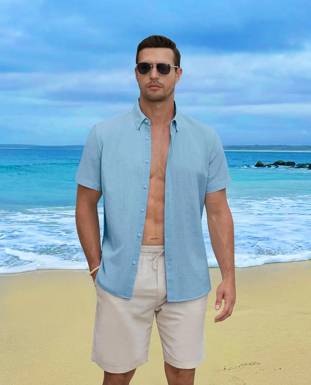 Linen Shirts for Men Short Sleeve Linen Button Down Shirts Hawaiian Shirt for Men Beach Shirts Summer Shirts