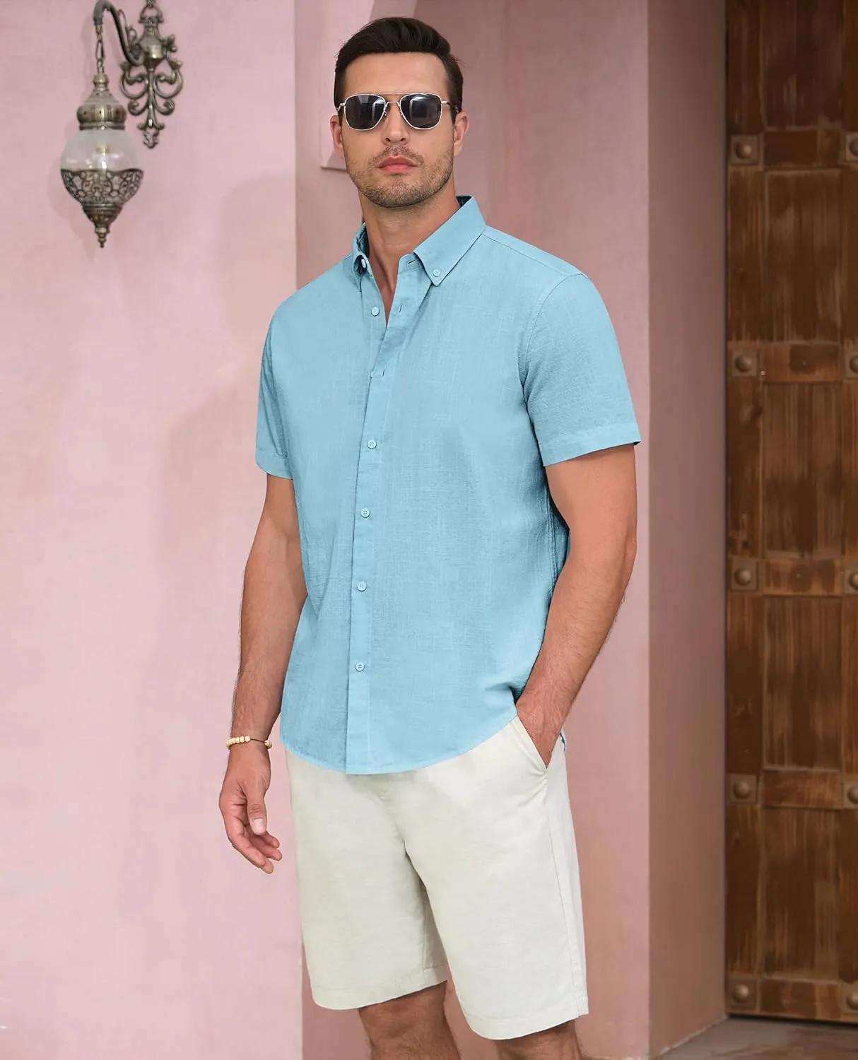 Linen Shirts for Men Short Sleeve Linen Button Down Shirts Hawaiian Shirt for Men Beach Shirts Summer Shirts