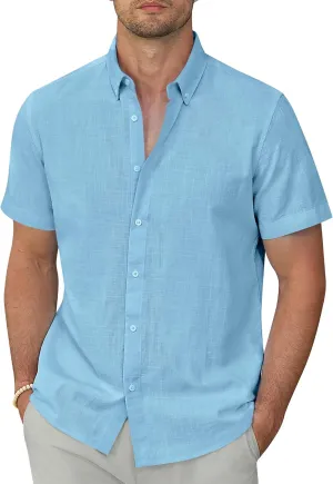 Linen Shirts for Men Short Sleeve Linen Button Down Shirts Hawaiian Shirt for Men Beach Shirts Summer Shirts