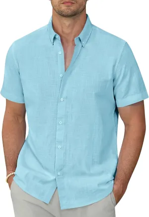 Linen Shirts for Men Short Sleeve Linen Button Down Shirts Hawaiian Shirt for Men Beach Shirts Summer Shirts