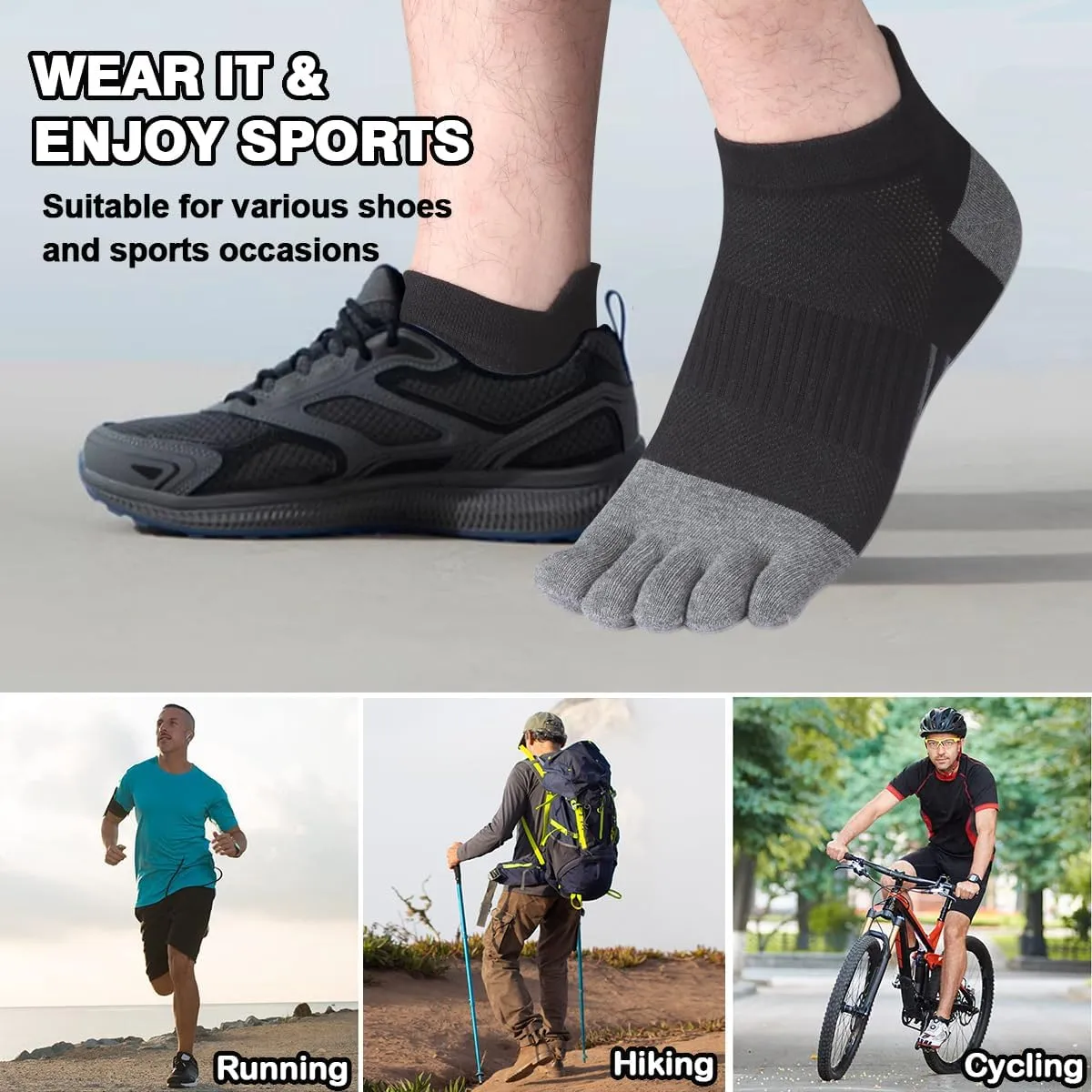 Meaiguo Men's Toe Socks Cotton Five Finger Socks Athletic Toe Socks for Running