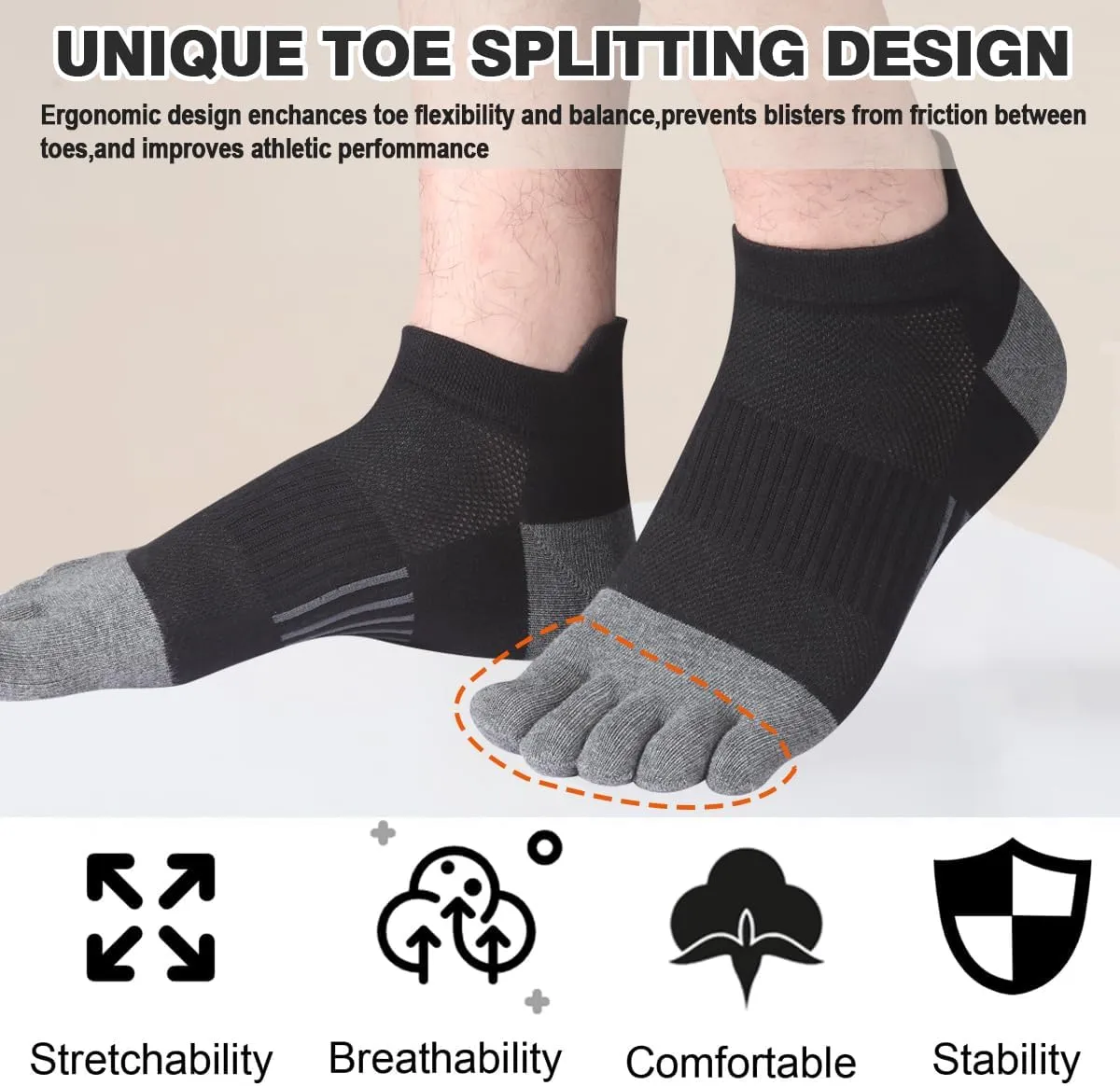 Meaiguo Men's Toe Socks Cotton Five Finger Socks Athletic Toe Socks for Running
