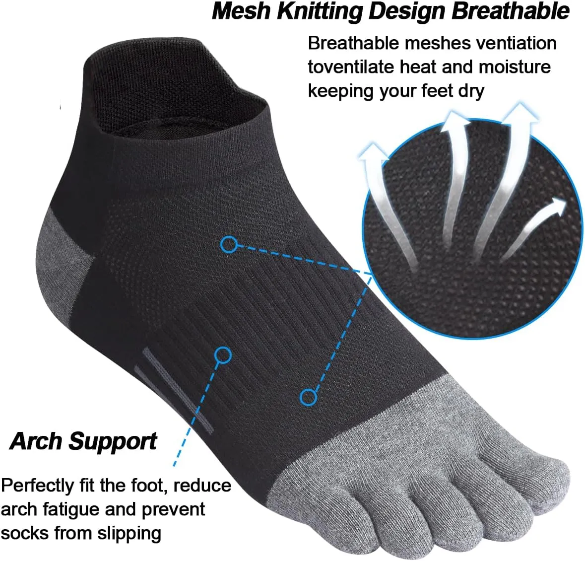 Meaiguo Men's Toe Socks Cotton Five Finger Socks Athletic Toe Socks for Running