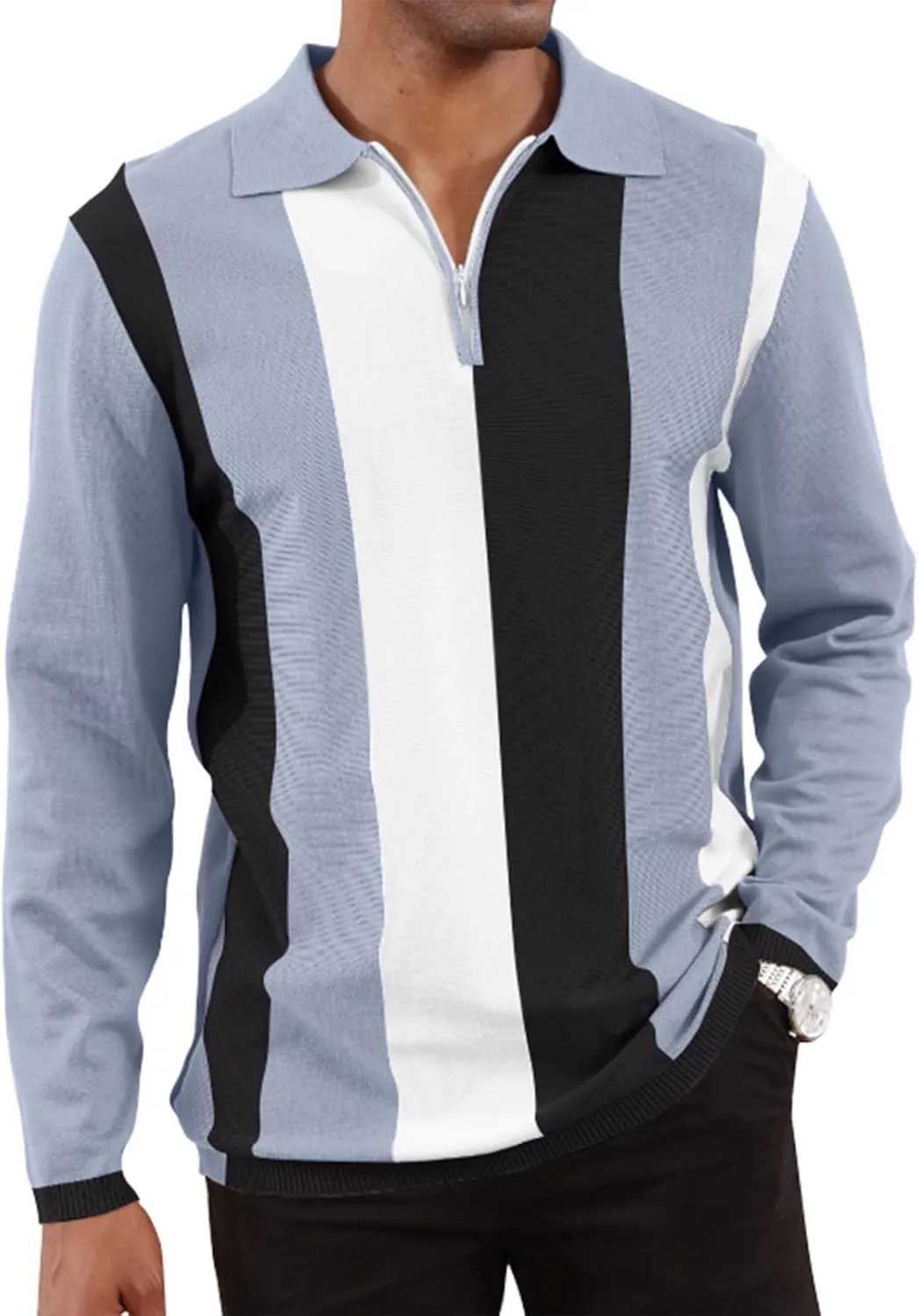 Men's Fashion Polo Shirts Vintage Striped Knitting Shirts Casual Slim Fit Golf Shirts