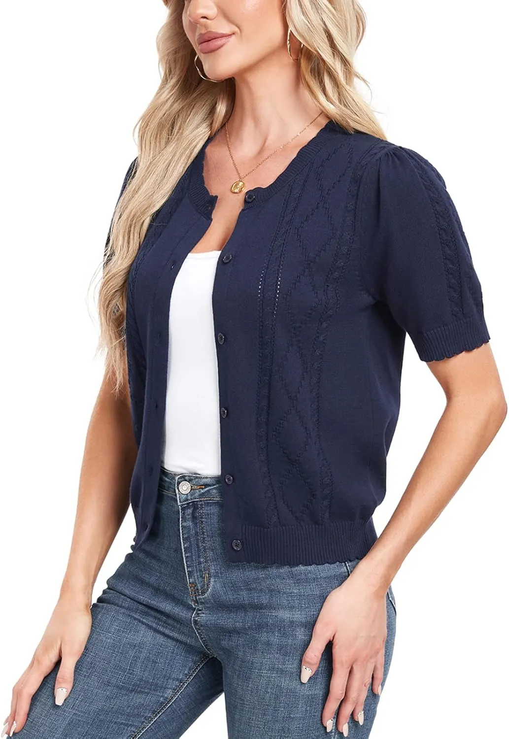 MINTLIMIT Cropped Cardigan Sweaters for Women 2025 V Neck Knit Bolero Shrugs Short Sleeve Lightweight Button Up Sweaters