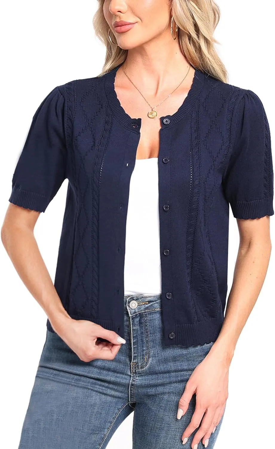 MINTLIMIT Cropped Cardigan Sweaters for Women 2025 V Neck Knit Bolero Shrugs Short Sleeve Lightweight Button Up Sweaters