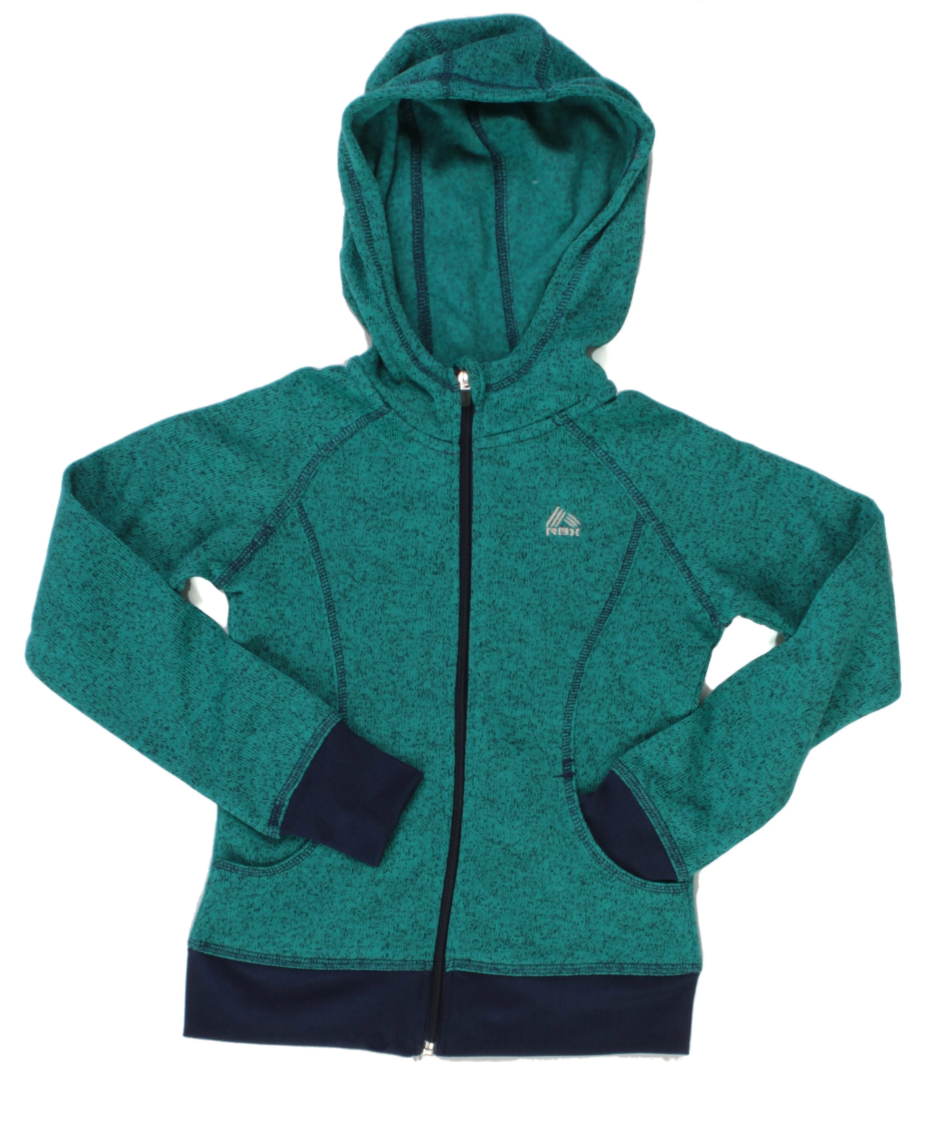 RBX Active Girl's Grey Full Zip Hooded Knit Fleece Teal 6/7