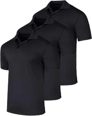 Real Essentials 3 Pack: Men's Quick-Dry Short Sleeve Athletic Performance Polo Shirt (Available in Big & Tall)