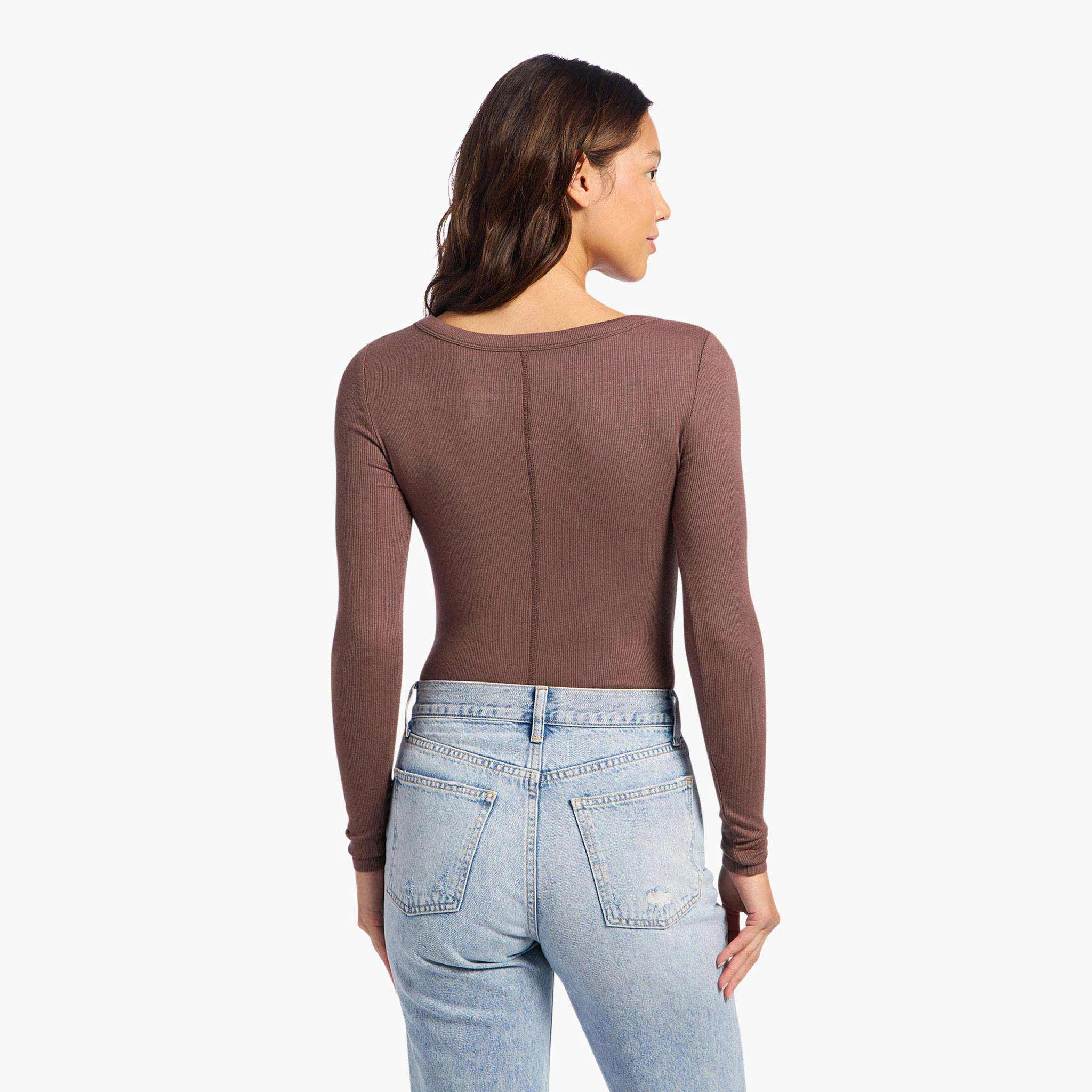 Slinky Rib Long Sleeve Bodysuit | Coffee