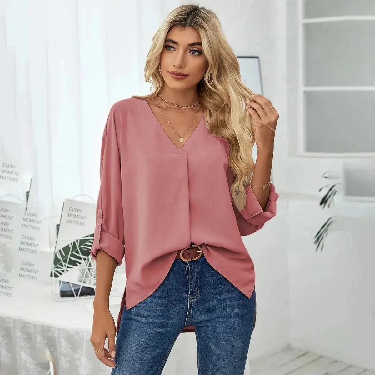 Solid Casual Loose Blouses For Women