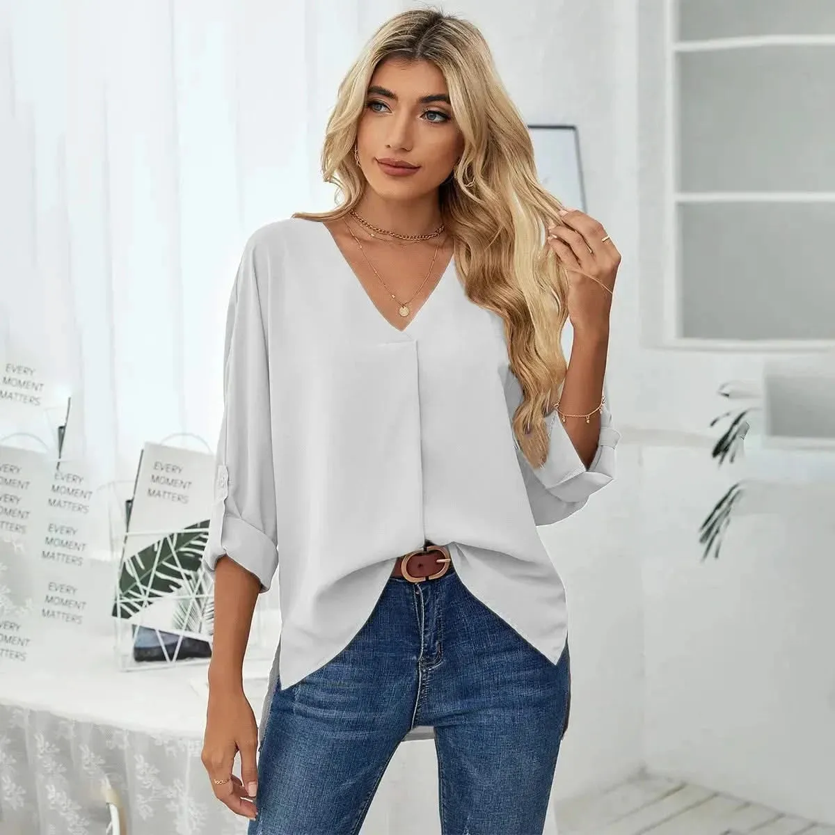 Solid Casual Loose Blouses For Women