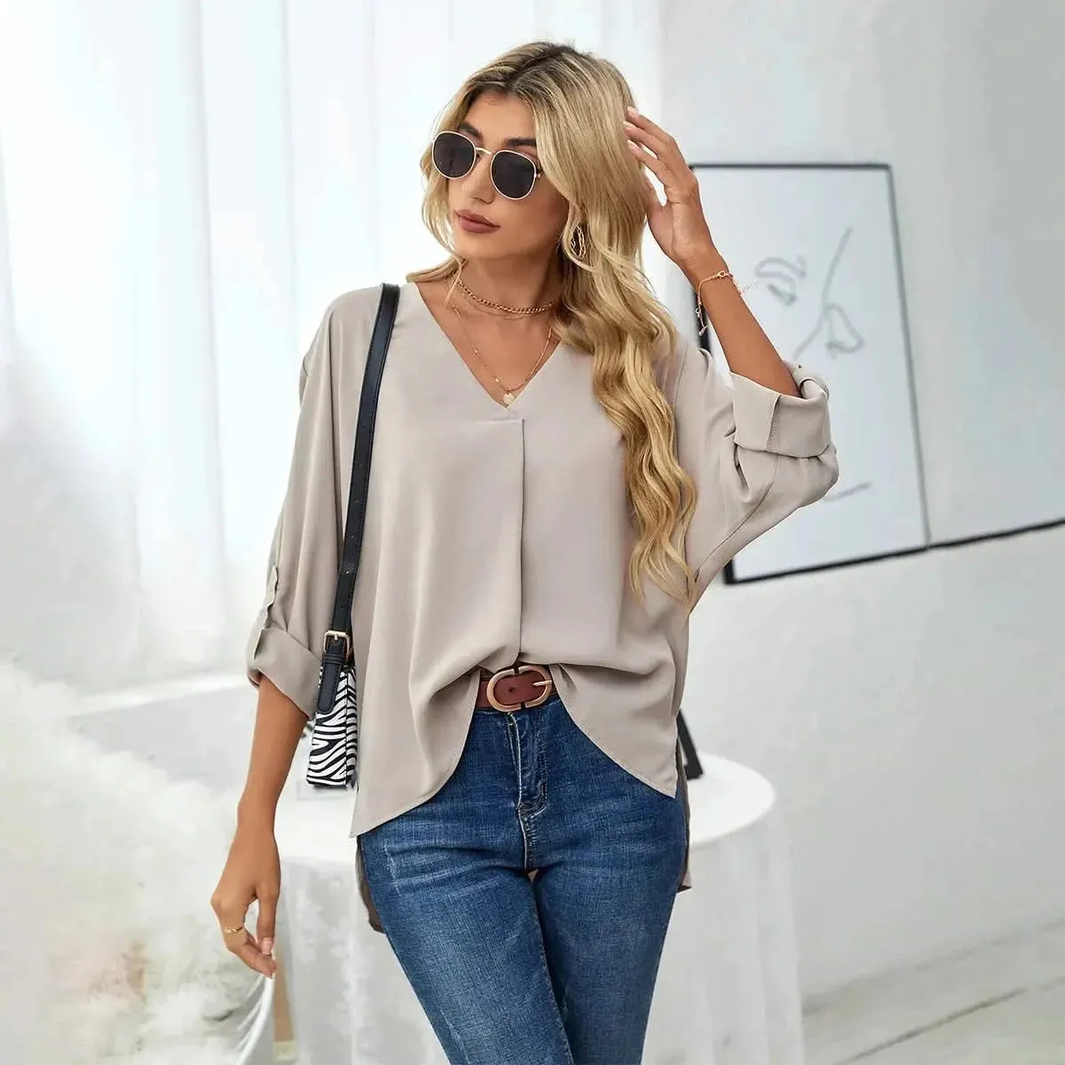 Solid Casual Loose Blouses For Women
