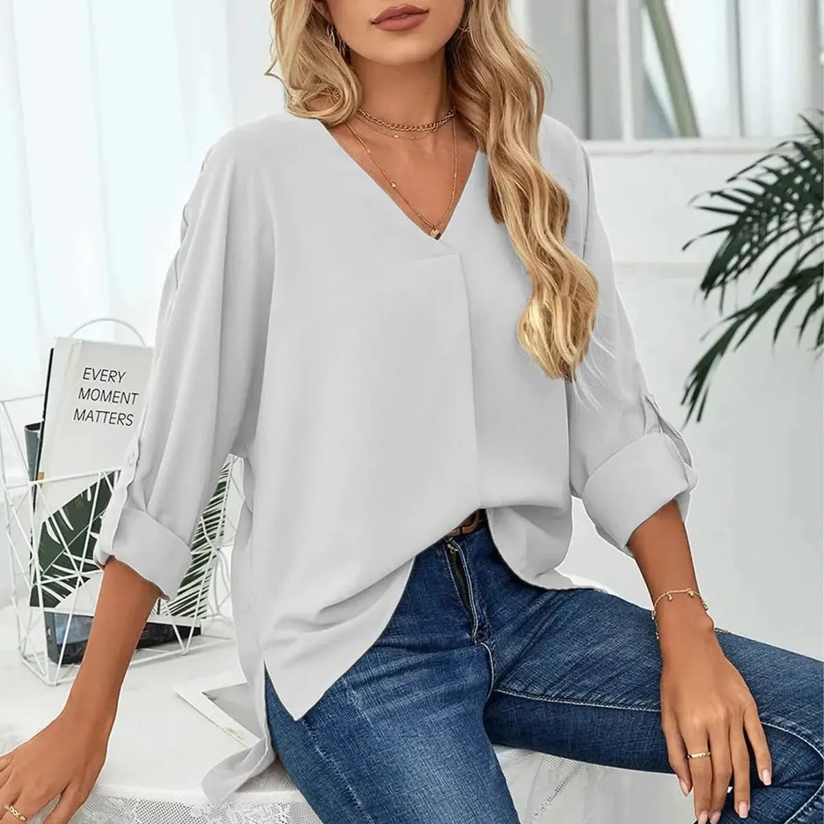 Solid Casual Loose Blouses For Women