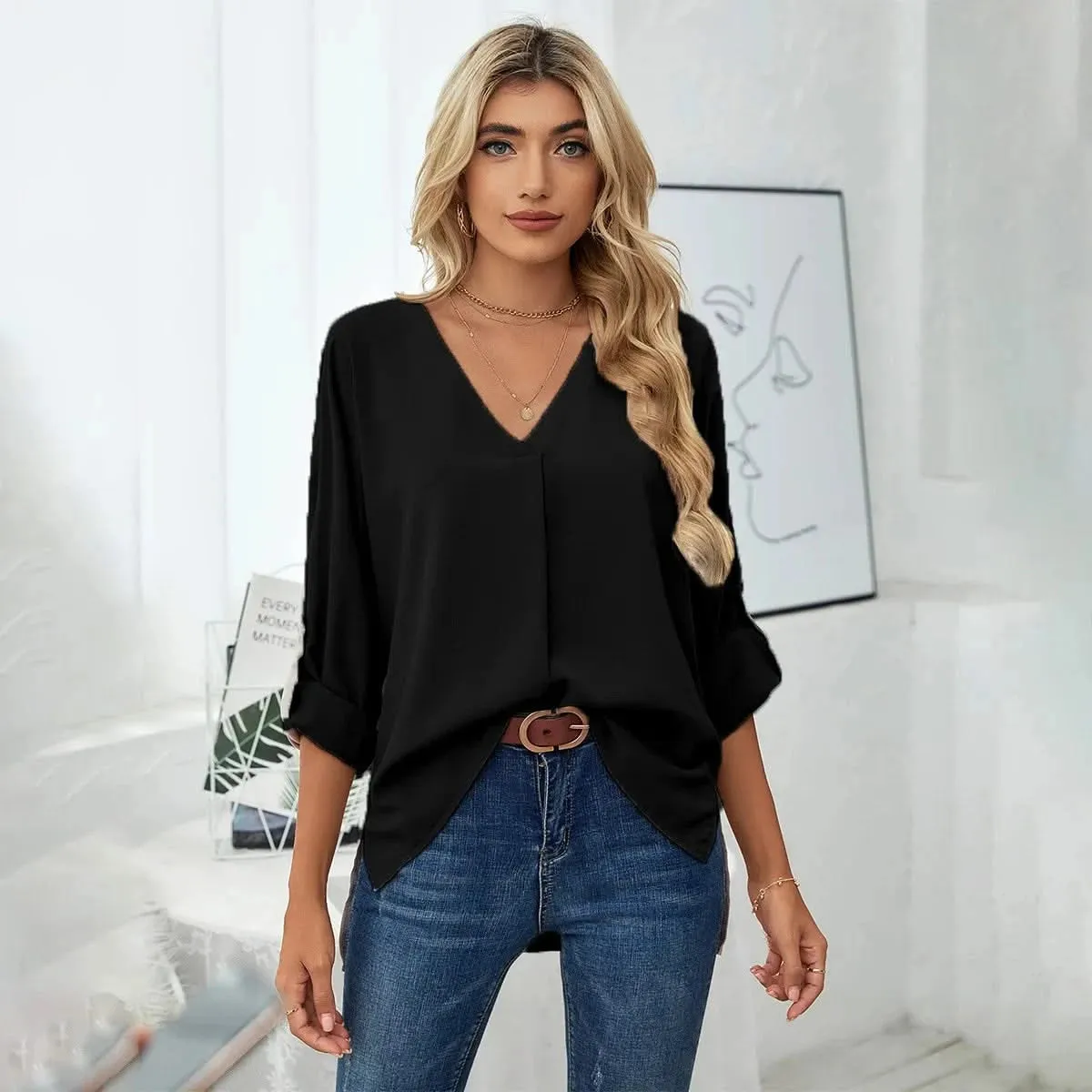 Solid Casual Loose Blouses For Women