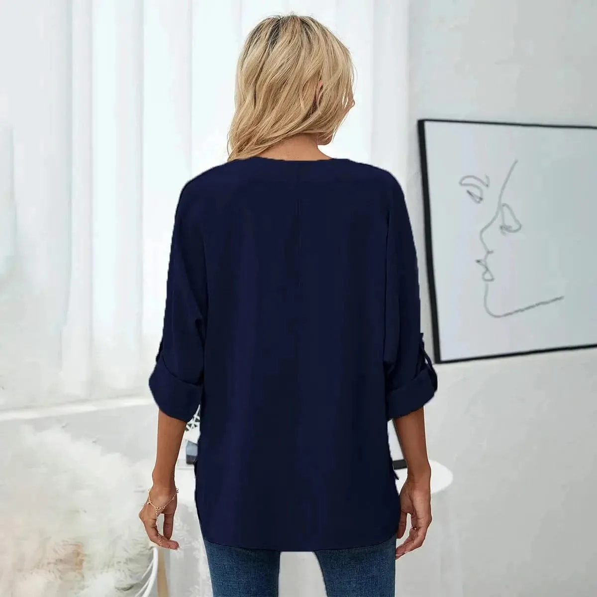 Solid Casual Loose Blouses For Women