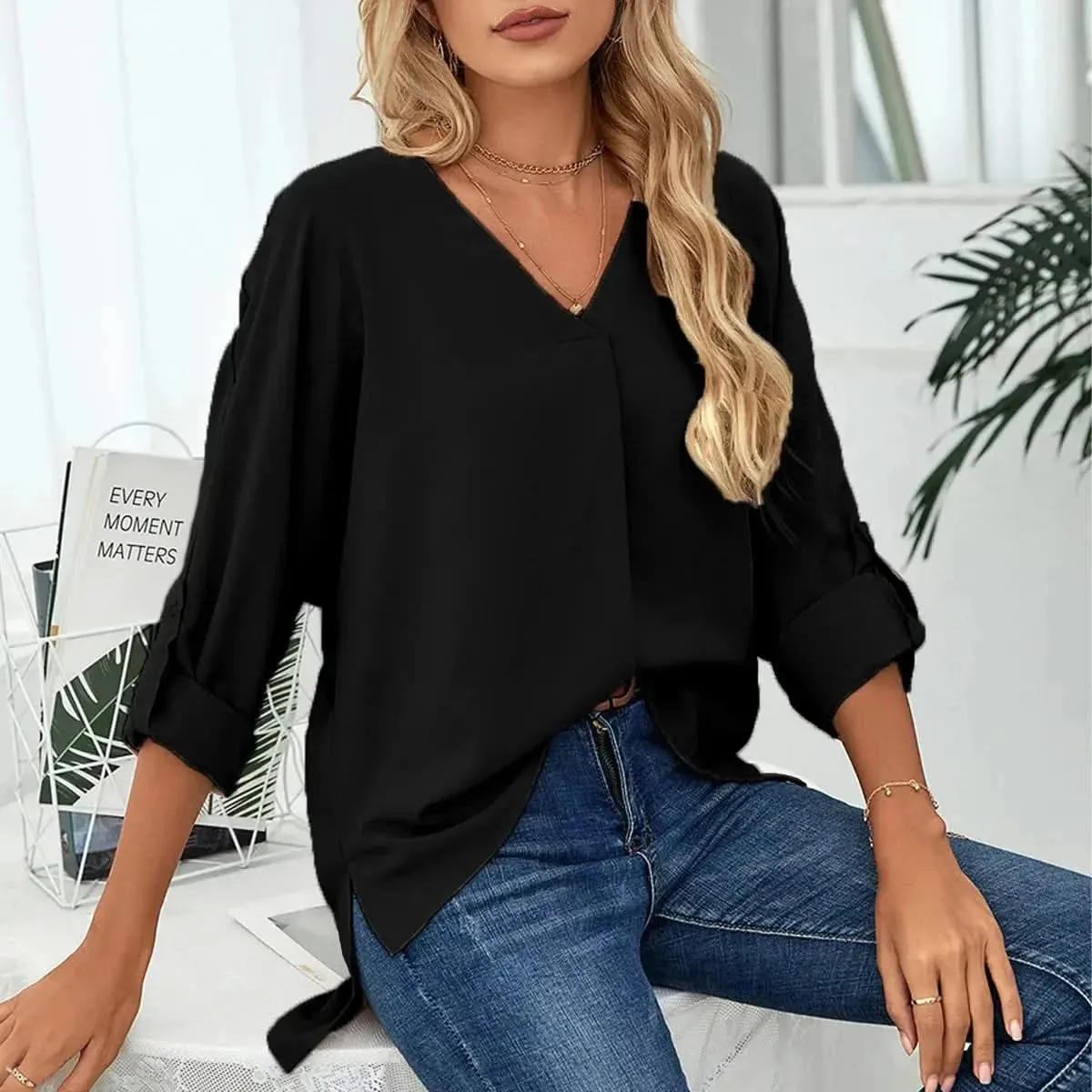 Solid Casual Loose Blouses For Women