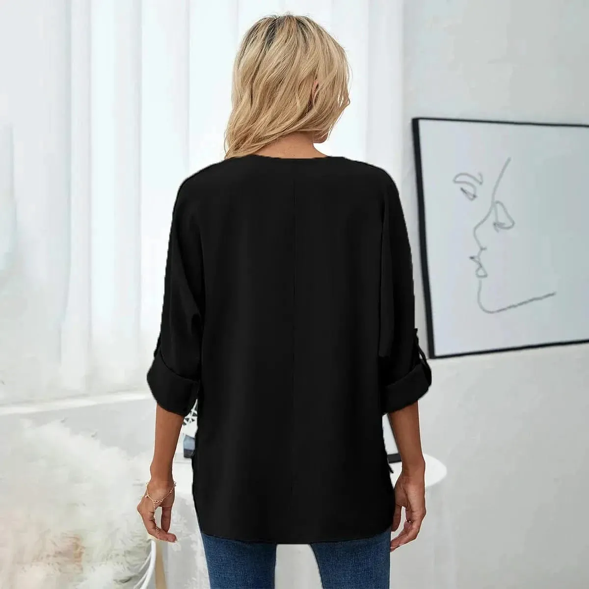 Solid Casual Loose Blouses For Women