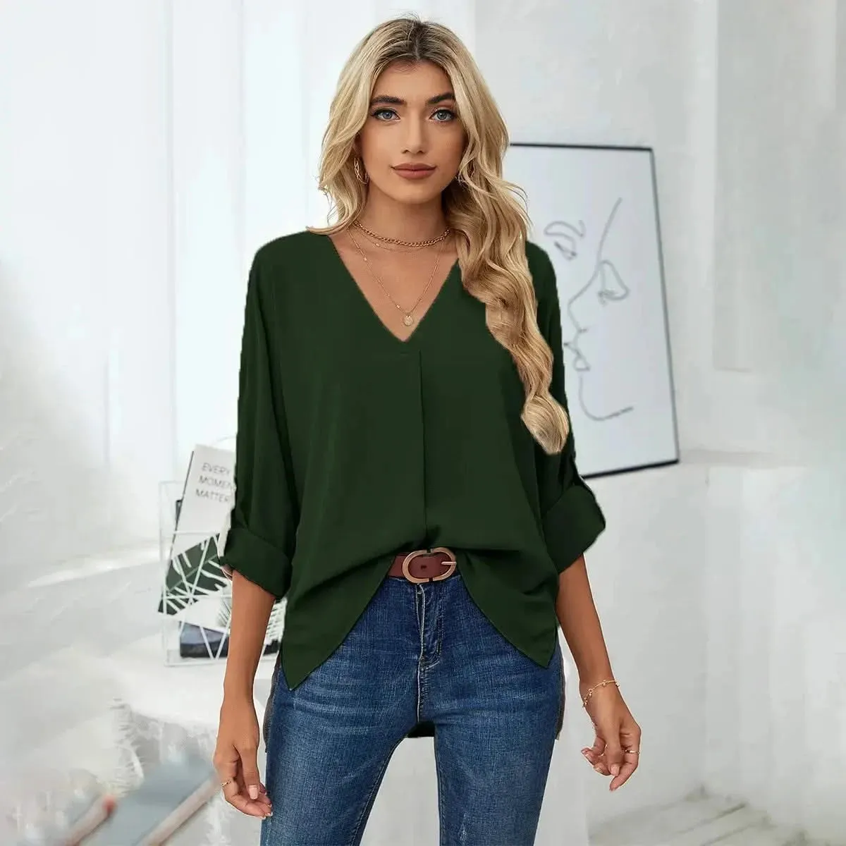 Solid Casual Loose Blouses For Women