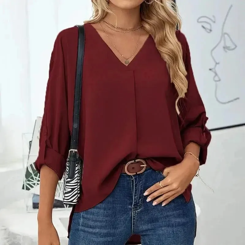 Solid Casual Loose Blouses For Women