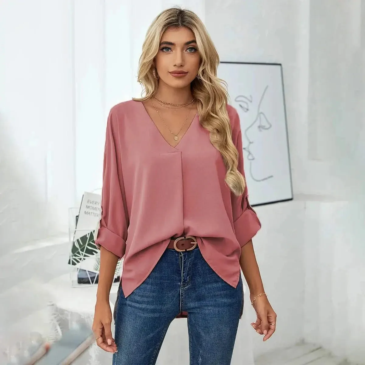 Solid Casual Loose Blouses For Women