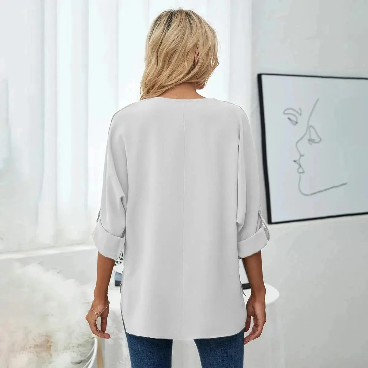 Solid Casual Loose Blouses For Women