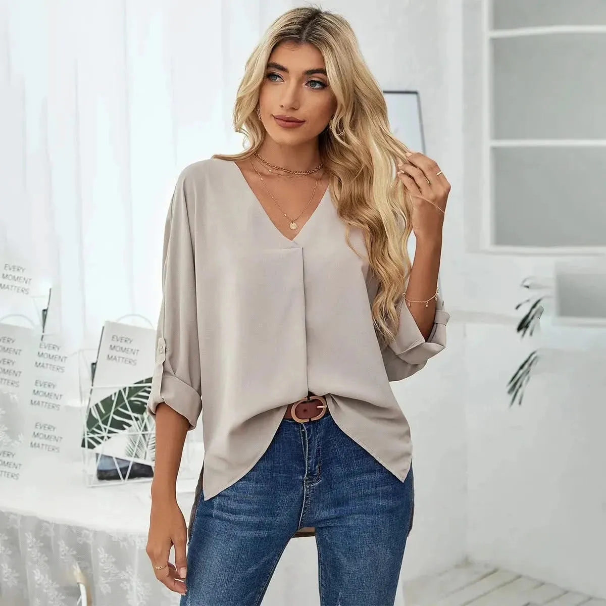 Solid Casual Loose Blouses For Women